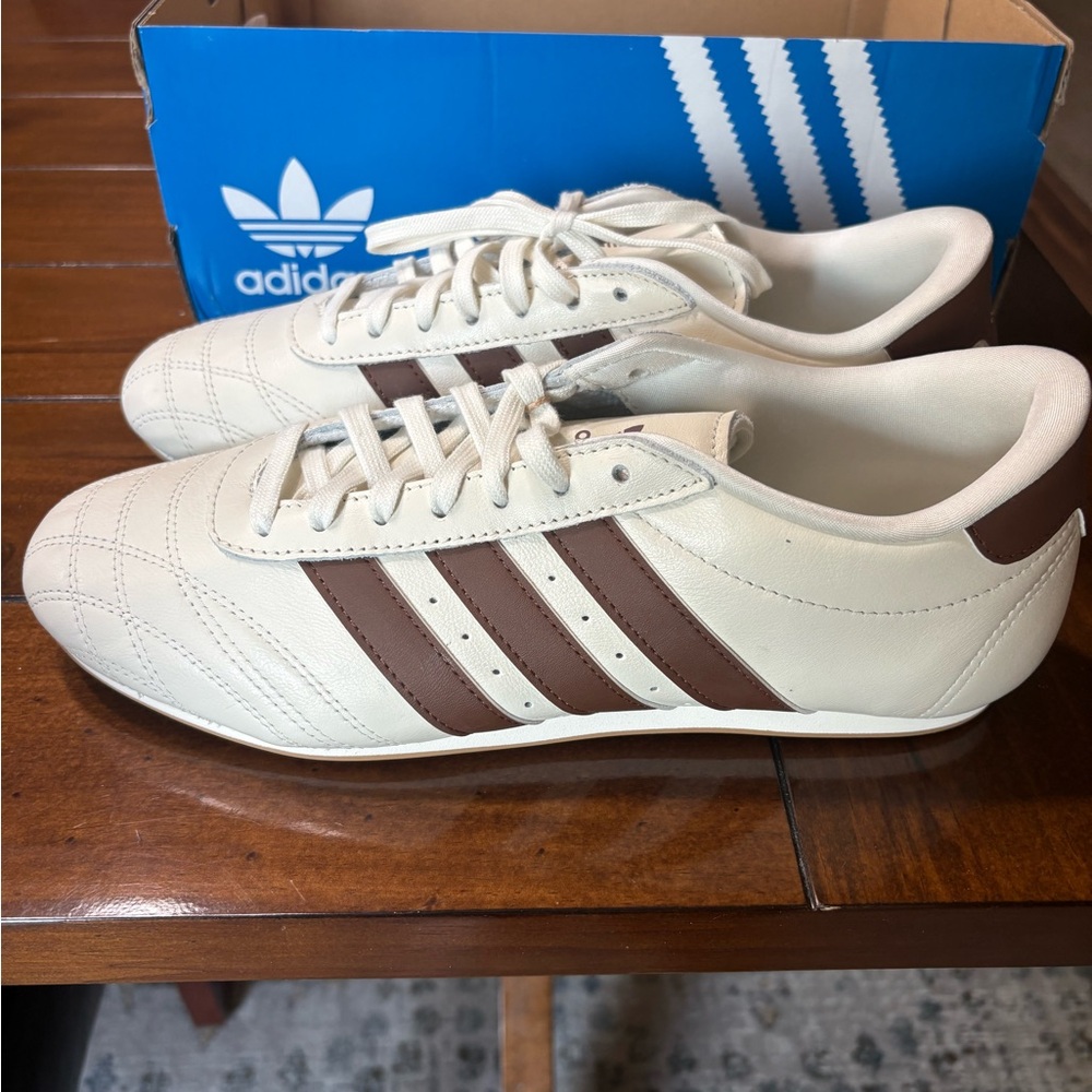 Adidas Women’s Taekwando Lace Leather Sneakers - Cream with Brown Stripes—NIB